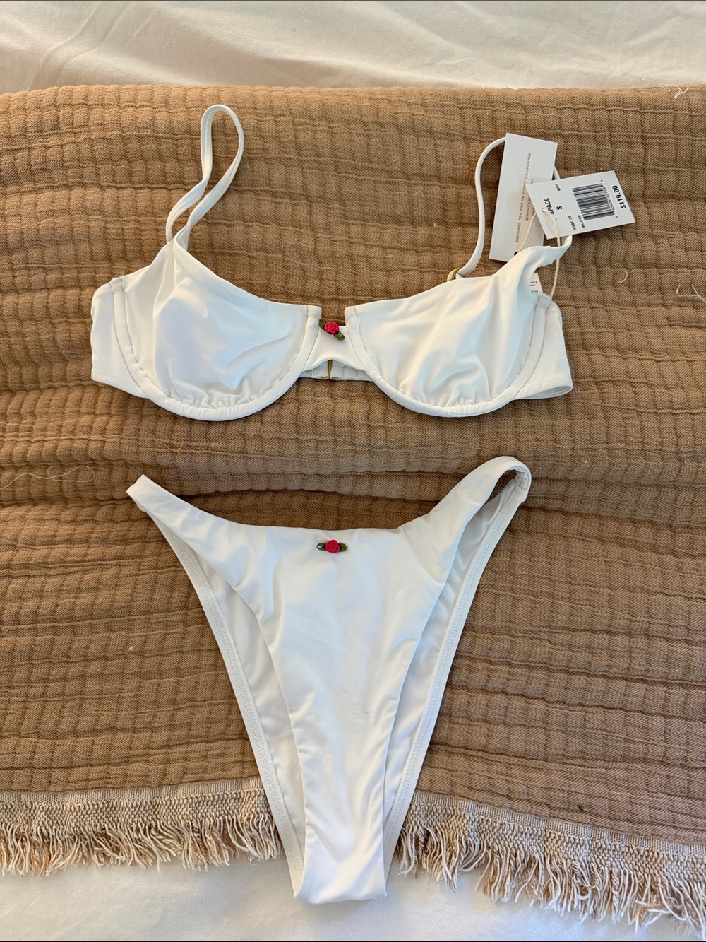 Lspace White Underwire Bikini Set with Cherry Accent